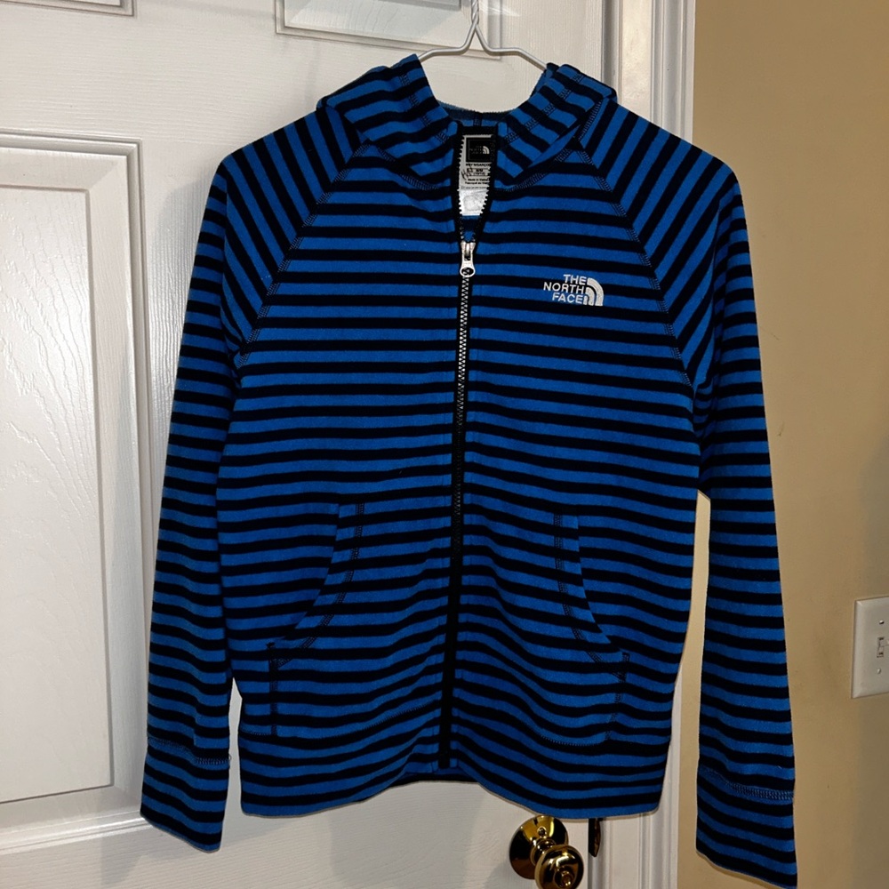 The North Face Fleece Blue and Navy Striped Hoodie- Kids